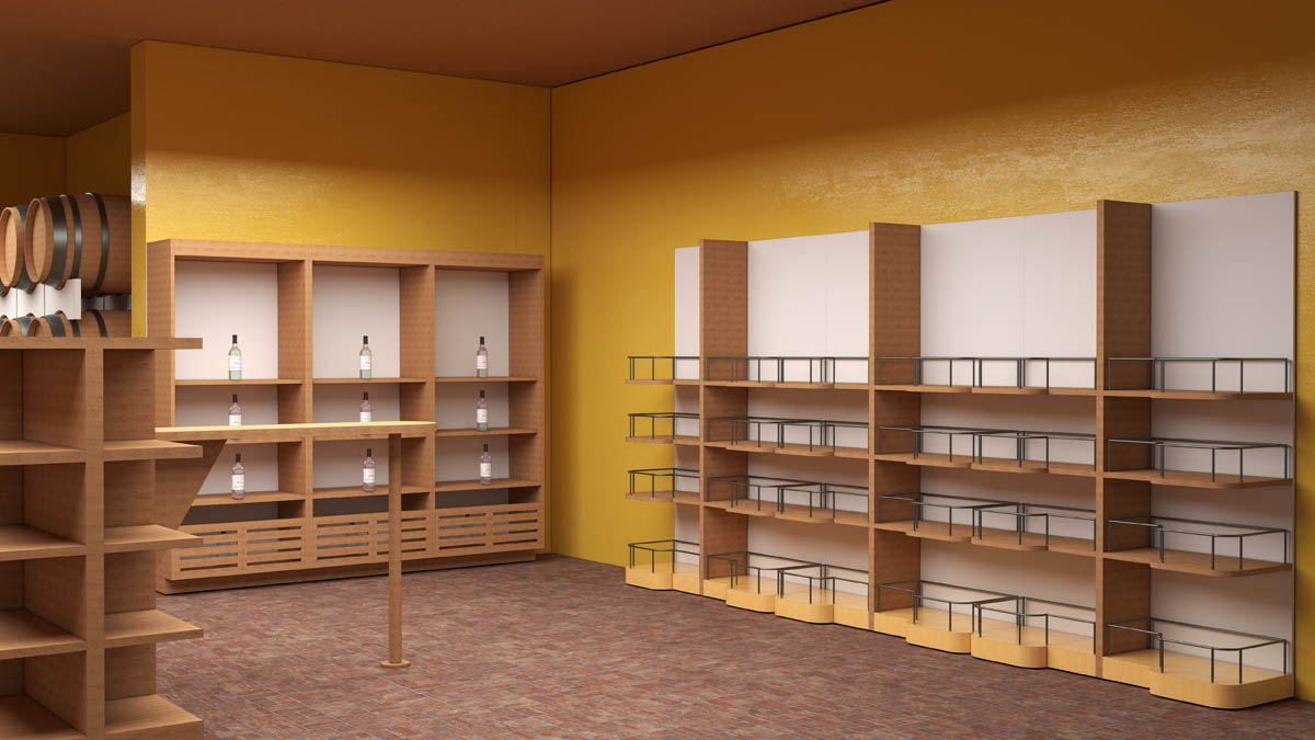 Arredo spazi espositivi vendita vino